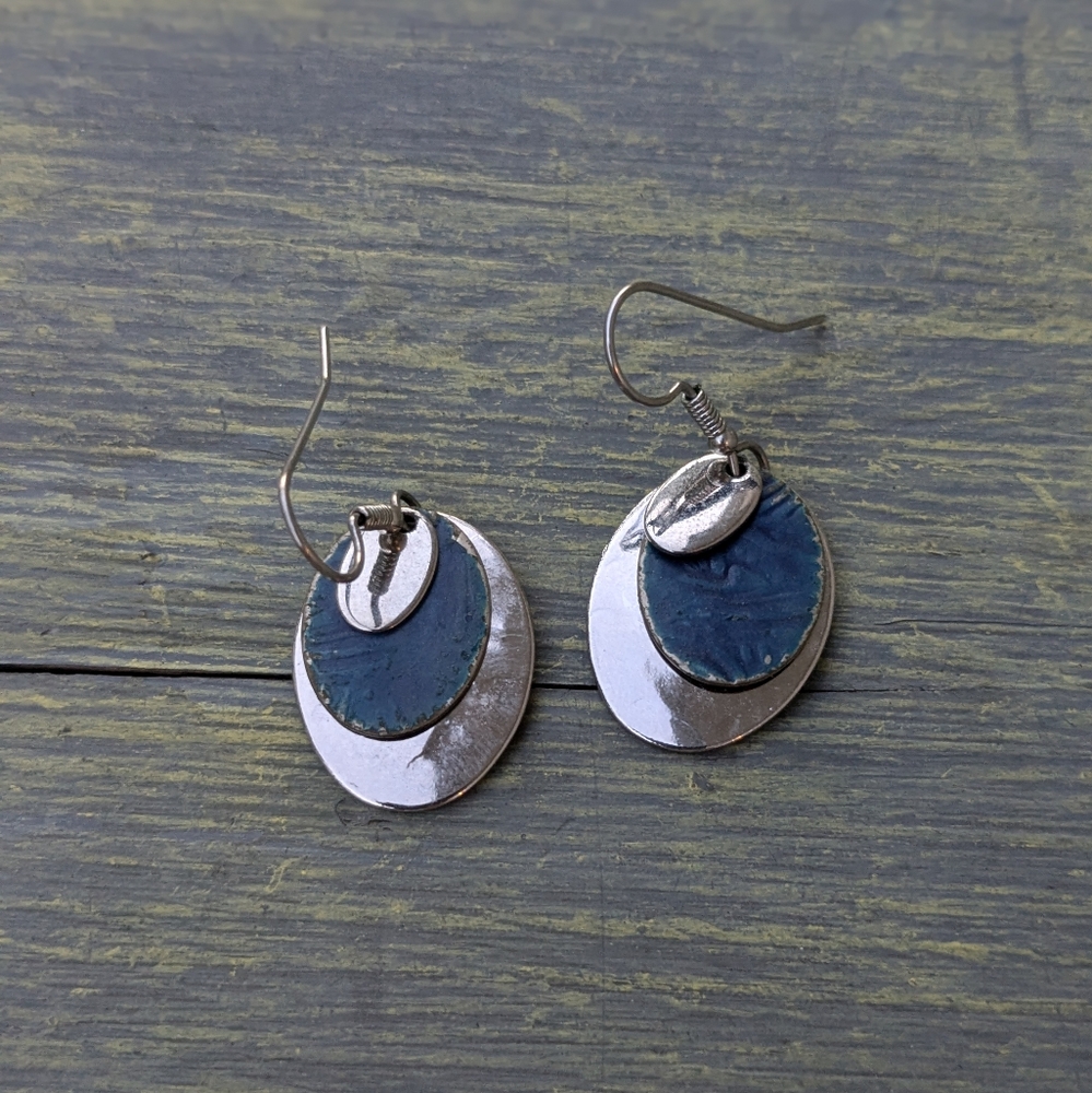 Layered Denim Blue and Silver Earrings